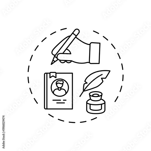 Search by name concept icon. Friendly search tools idea thin line illustration. Online library searching system. New technology. Information access. Vector isolated outline RGB color drawing