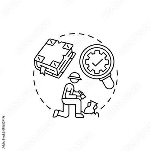 Analysis of documents and artifacts concept icon. Scientific research idea thin line illustration. Qualitative and quantitative researching methods. Vector isolated outline RGB color drawing