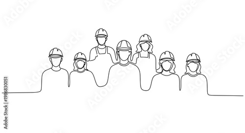 Construction workers in a line formation.