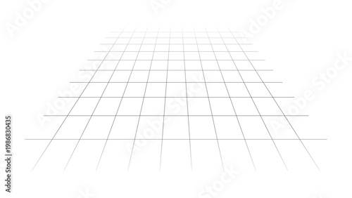Perspective grid illustration with vanishing point, representing depth and measurement in a geometric digital design