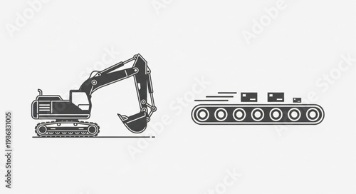 Excavator and Tank Treads Illustration.