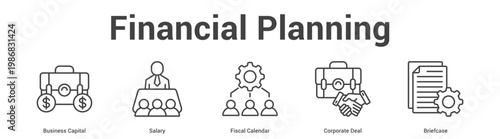 Financial Planning web banner icon set vector illustration concept for business with icon of Business Capital, Salary, Fiscal Calendar, Corpor.