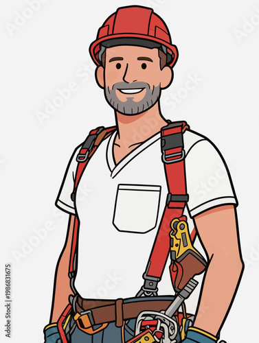 Male Construction Worker with Safety Gear and Tools
