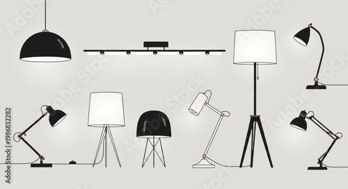 Collection of Modern Lamps and Lighting Fixtures.