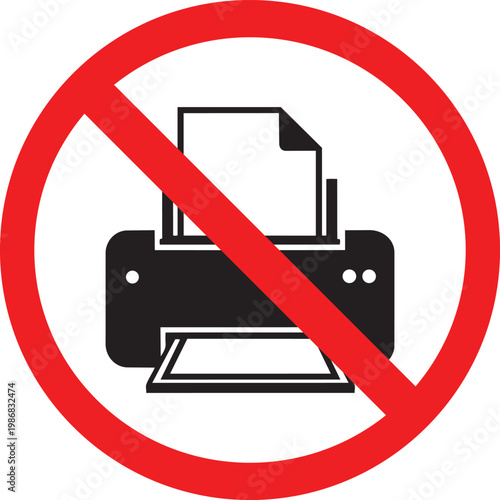 No printing allowed sign prohibition symbol with printer icon vector illustration for warning and restriction concepts