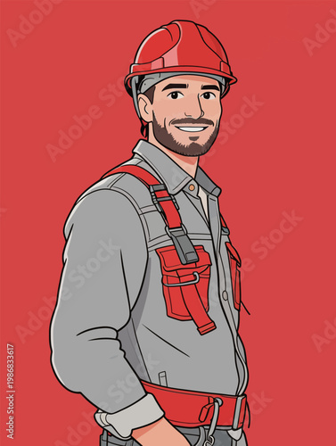 Illustration of a Male Construction Worker in Uniform