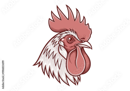Vintage Rooster Head Illustration - Hand Drawn Engraved Style Cockerel Portrait for Farm Branding and Logo Design