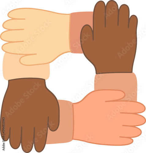 Diverse Hands Unity Teamwork Flat Illustration