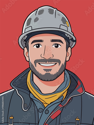 Male Construction Worker in Hard Hat Illustration
