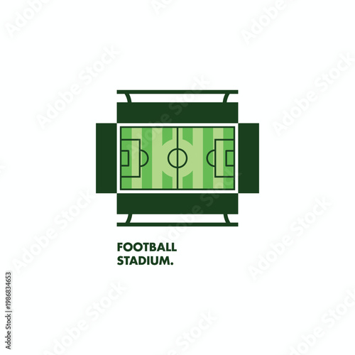Football stadium simple flat logo design. Soccer field with spectator tribune symbol logo icon vector illustration