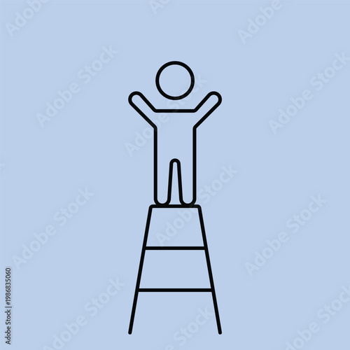 Leadership and victory concept with a person standing on a pedestal representing the number one position.