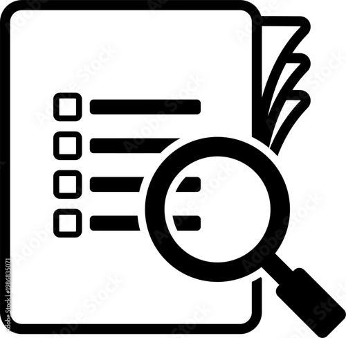Magnifying glass examines checklist on document closely