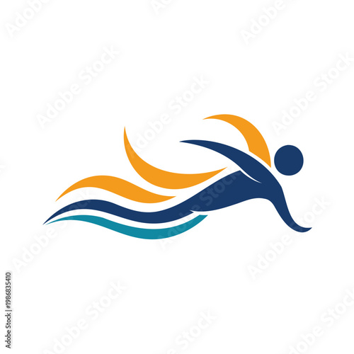 Dynamic swimmer diving into colorful waves with fluid motion