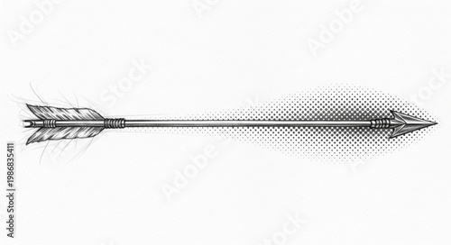 Vintage hand drawn arrow with feathered fletching illustration.