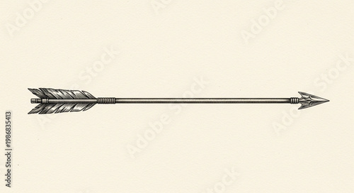 Vintage Hand Drawn Arrow with Feathered Fletching.