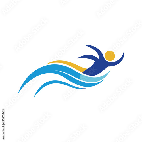 Dynamic swimmer diving into serene blue waves under a golden sun
