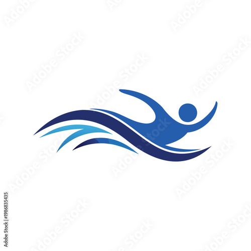 Dynamic abstract wave and human silhouette design in blue tones