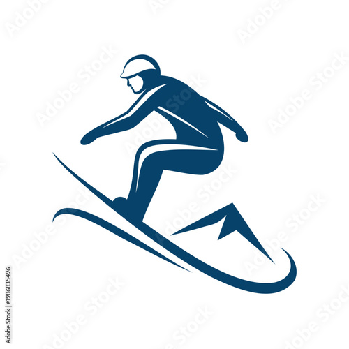 Dynamic illustration of a skier descending a snowy slope at high speed