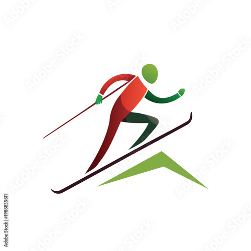 Skier gliding downhill on a snowy slope with ski poles in hand.