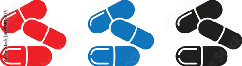Pills capsules icons in red blue and black for medicine and healthcare.