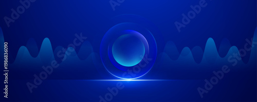 Abstract Blue Sonic Pulse and Glowing Glass Sphere Banner