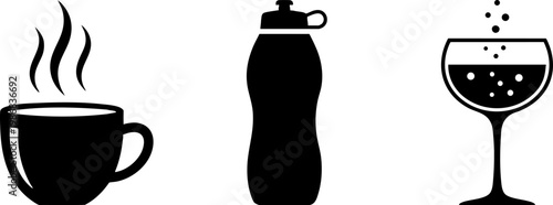 Drink silhouettes including coffee cup, water bottle and wine glass