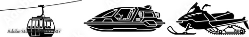 Winter transport vehicle silhouettes set for icons and design