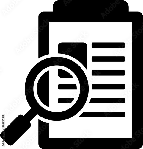 Magnifying glass examines document closely