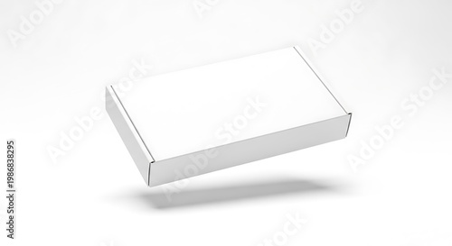 A clean, white, rectangular box suspended in the air against a plain white background, perfect for product presentation or e-commerce mockups