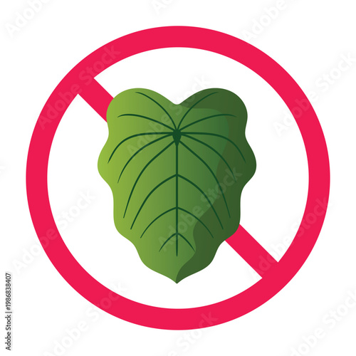 No elephant ear leaf sign, forbidden sign with elephant ear leaf icon, vector illustration