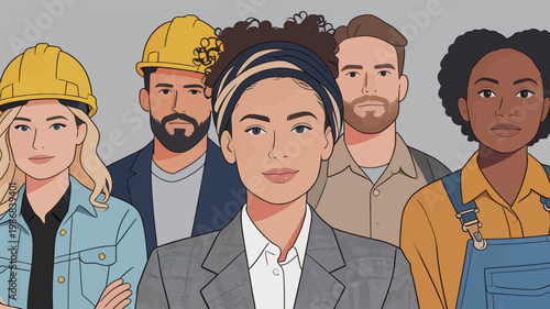 Diverse Professional Group Illustration of Workers