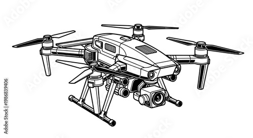 Drone with propellers and camera equipment.