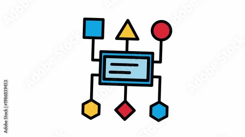 Process flow featuring interconnected shapes and lines, ideal for business presentations, workflow diagrams, infographics, and project planning visuals.