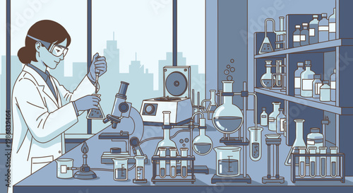 Female Scientist Working in Laboratory.