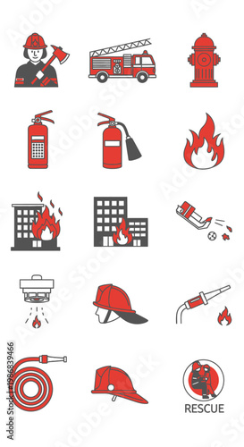 Firefighter Rescue Emergency Response Icons.