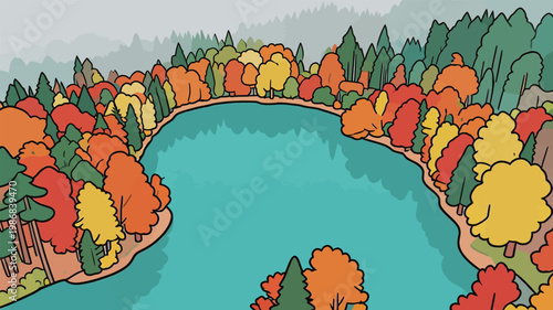 Autumn Forest Lake Scenic Illustration