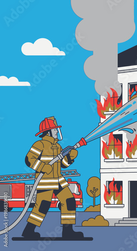 Firefighter in action with hose 3.