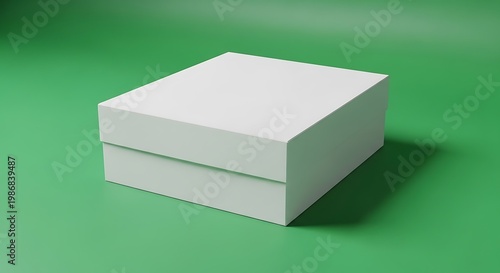 A closed white gift box resting on a solid green background, minimalist product presentation