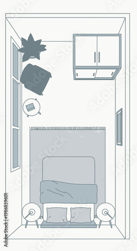 Interior design of a small bedroom.