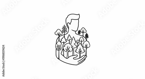 Human figure outlines contain a forest of trees