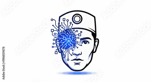 Human head with circuitry integrated into the eye area