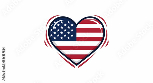 Heart-shaped illustration of the US flag with flowing red accents