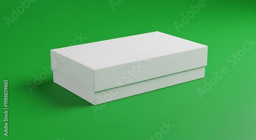 A white gift box with lid, closed and ready for presentation, set against a vibrant green background