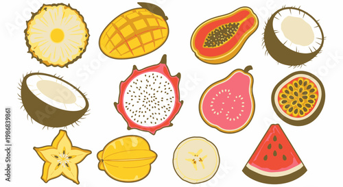 Variety of Exotic Fruit Slices Display.