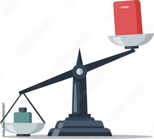 Balance Scale Illustration with Disproportionate Weight and Imbalance Concept