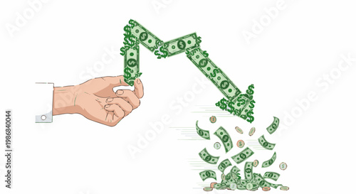 Hand dropping money that forms a falling graph