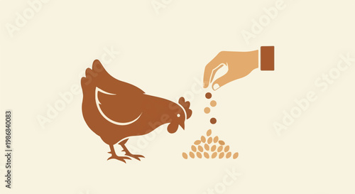 Hand feeds seeds to a chicken