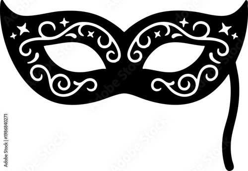 Black Masquerade Mask Silhouette with Ornate Decorative Patterns