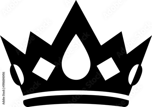 Black royal crown silhouette icon isolated on white