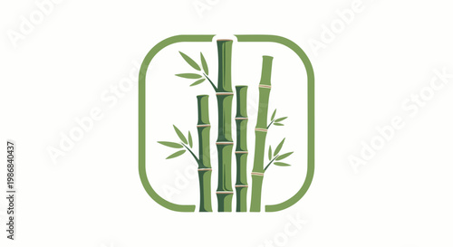 Green bamboo stalks with leaves inside a rounded rectangular outline